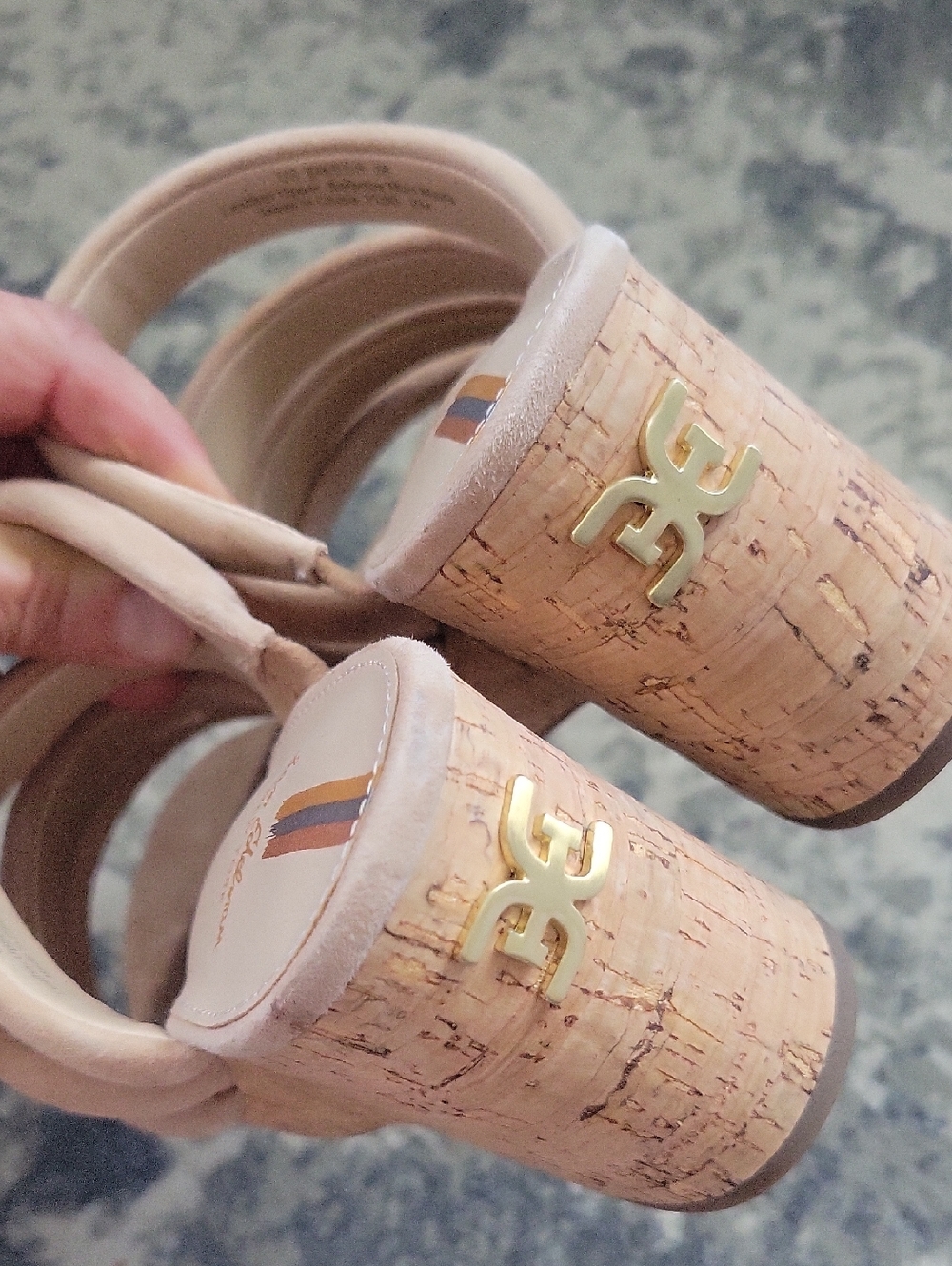 Sam Edelman Nude Beige Cork Wedge Slide Mules - Picture 3 of 10